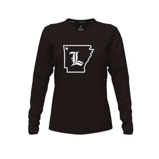 [CUS-DFW-TEES-CMF-VNK-LSL-BLK-FYXS-LOGO3] Comfort T-Shirt (Female Youth XS, Black, V Neck, Logo 3, Long Sleeve)