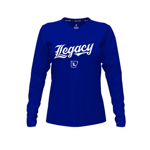 [CUS-DFW-TEES-CMF-VNK-LSL-RYL-FYXS-LOGO2] Decker Comfort T-Shirt (Female Youth XS, Royal, V Neck, Logo 2, Long Sleeve)