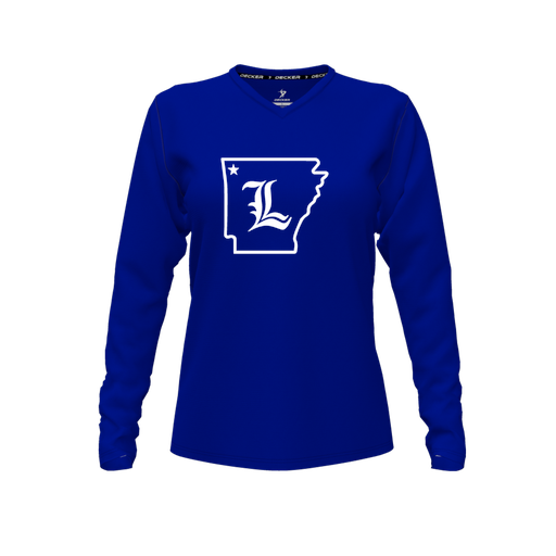 [CUS-DFW-TEES-CMF-VNK-LSL-RYL-FYXS-LOGO3] Comfort T-Shirt (Female Youth XS, Royal, V Neck, Logo 3, Long Sleeve)