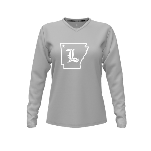 [FTLVCFGY-FYXS-LOGO3] Decker Comfort T-Shirt (Female Youth XS, Gray, V Neck, Logo 3, Long Sleeve)