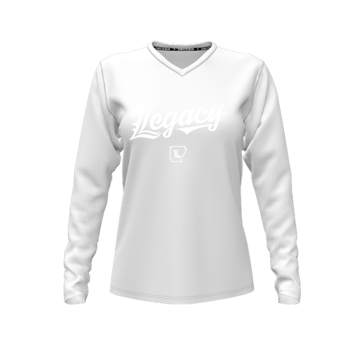 [CUS-DFW-TEES-PER-VNK-LSL-WHT-FYXS-LOGO2] Performance T-Shirt (Female Youth XS, White, V Neck, Logo 2, Long Sleeve)