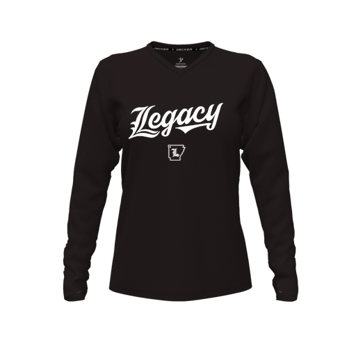 [FTLVPTBK-FYXS-LOGO2] Decker Performance T-Shirt (Female Youth XS, Black, V Neck, Logo 2, Long Sleeve)