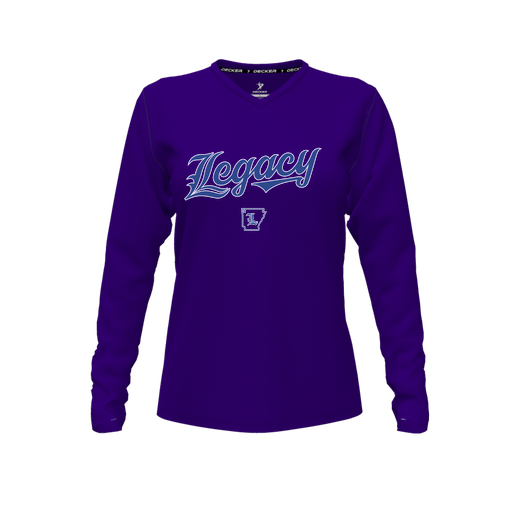 [CUS-DFW-TEES-PER-VNK-LSL-PUR-FYXS-LOGO1] Performance T-Shirt (Female Youth XS, Purple, V Neck, Logo 1, Long Sleeve)