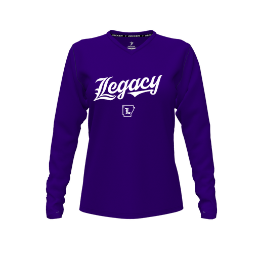 [CUS-DFW-TEES-PER-VNK-LSL-PUR-FYXS-LOGO2] Performance T-Shirt (Female Youth XS, Purple, V Neck, Logo 2, Long Sleeve)