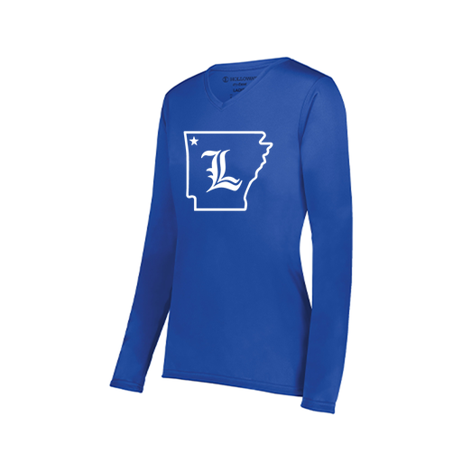 [222824.060.S-LOGO3] Ladies LS Smooth Sport Shirt (Female Adult S, Royal, Logo 3)